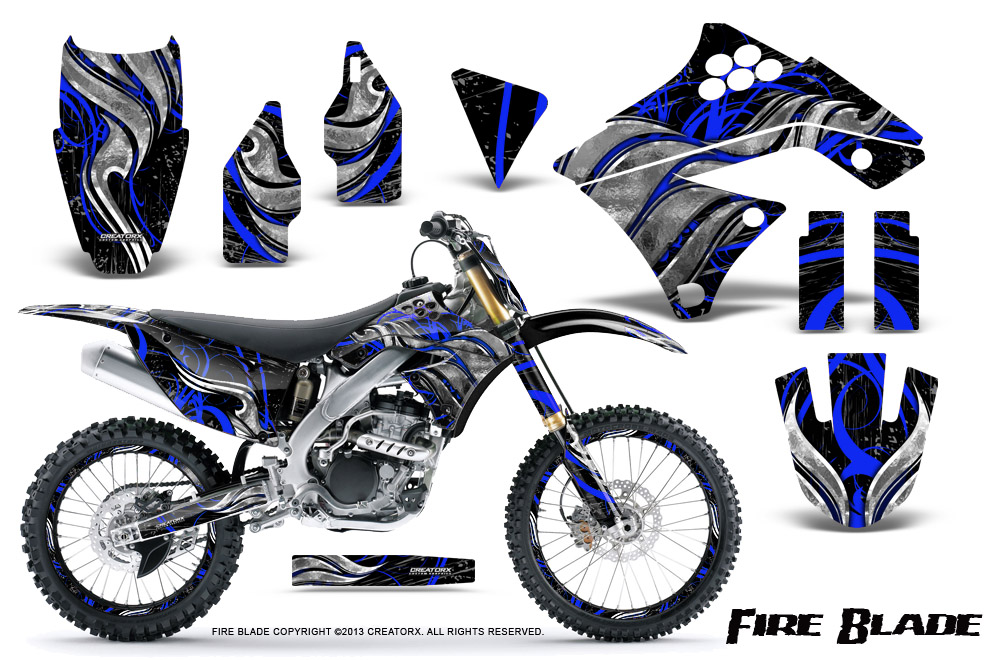 Kawasaki KX250F 09-12 Graphics Kit Fire Blade Blue Black NP Rims